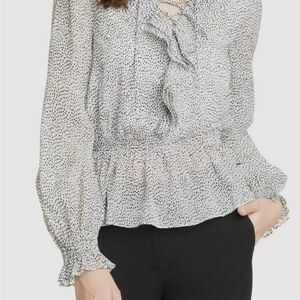 TED BAKER London Alyanna Lace Up Ruffle Front Textured Long Sleeve Blouse Top